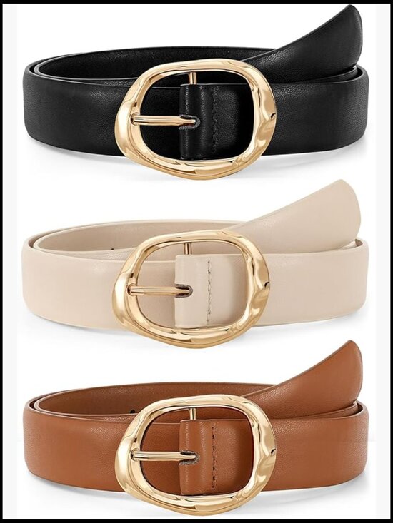 3 Pack Women\'s Faux Leather Belts with Gold Buckle for Jeans main image 2